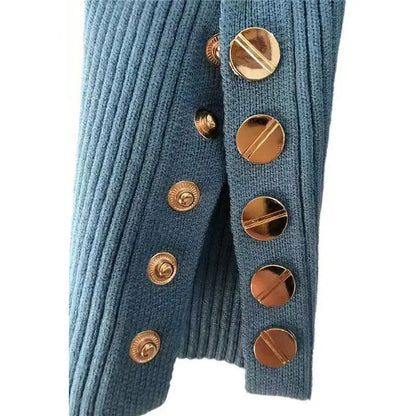 2025 Knitted Turtleneck Women Sweater Button Long Sleeve Pullovers Autumn Winter Basic Femme Sweaters Slim Solid Pull Tops