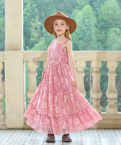 Summer Dress Girls Lace Flower Embroidery Dress Backless Toddler Bohemian Long Dress For Kids Birthday Wedding Party Beach Wear