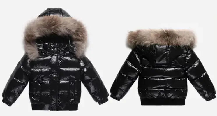 Winter Infant Boys Down Jacket Faux Fur Long Sleeve Thicken Warm Baby Boys Parkas Zipper Shinny Waterproof Toddler Boy Outerwear