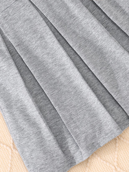 Autumn And Winter Girls' School-Style Dress For Outdoor Travel Grey Lapel Embroidered Long-Sleeved Pleated One-Piece Dress