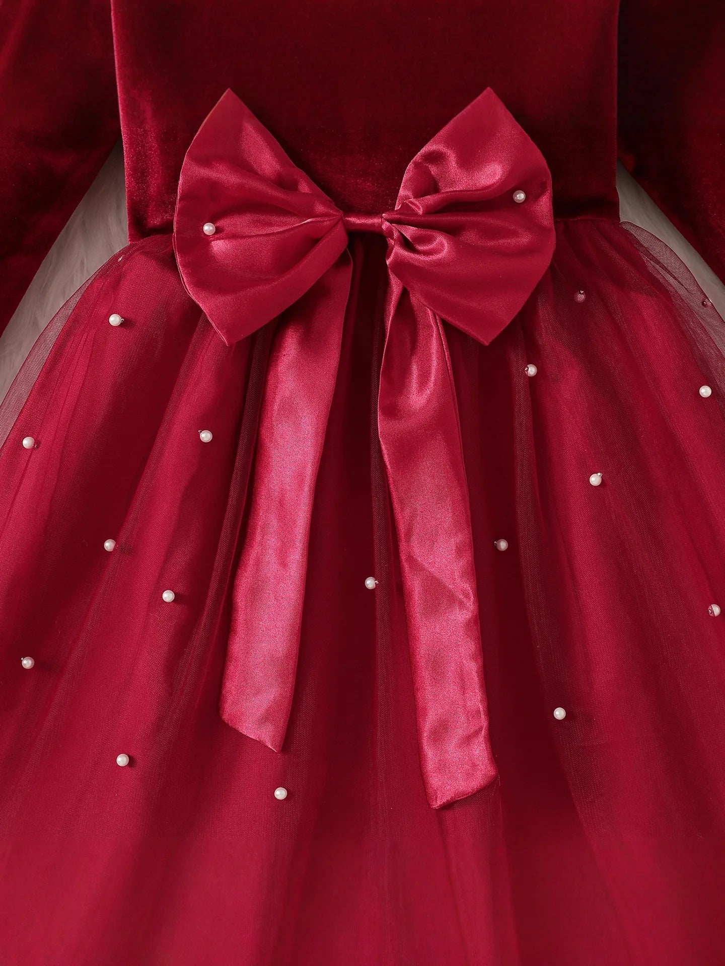 2025 Autumn Winter Girls' Christmas Party Dress with Bow, Elegant Princess Gown for Holiday Pageant & Formal Events