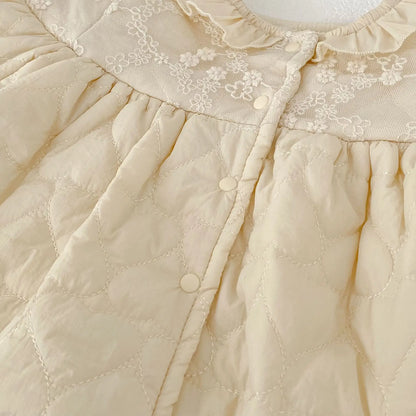 Girls' cotton coat, winter clothing, new western-style baby flower bud pleated cotton coat, children's thick warm cotton clothin