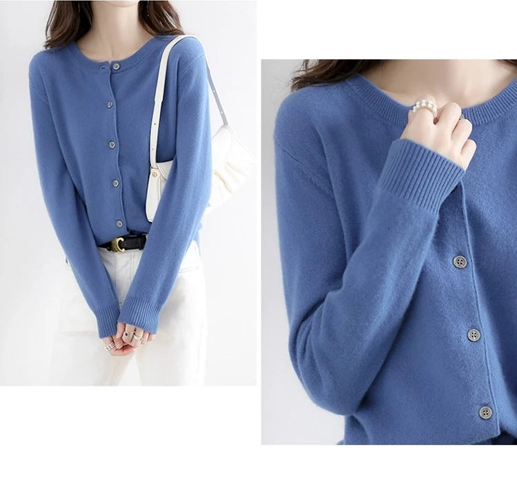 Women Autumn Winter Single-Breasted O-Collar Cardigan Vintage Long Sleeve Knitting Sweaters Casual Loose Versatile Streetwear