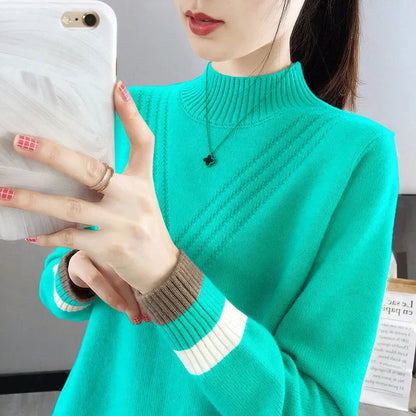 Loose Women's Half-High Collar Knitwear Sweater Inner Wear Base Shirt Autumn Winter New Style Outerwear Top Female Fashion