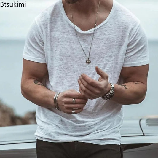 Summer Fashion Men Clothing Loose Casual Short Sleeve O-neck T-shirts Solid Color Simple Basic Pullover Male Vintage Thin Tees