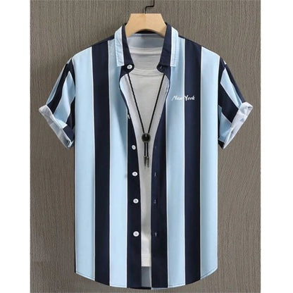 Summer Fashion 3D Print Striped Men's Shirts Basic GraphicsButton Short Sleeve Lapel Streetwear Hawaiian Blouse shirts for men