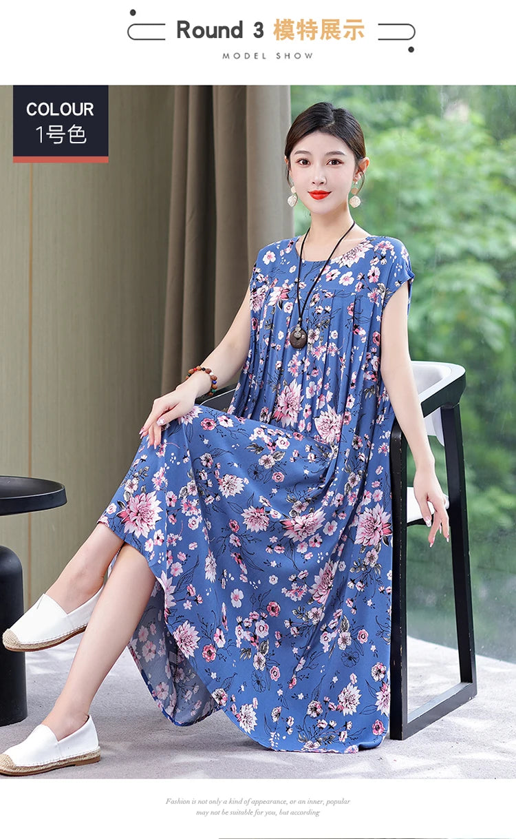 New Fashion Summer Dress For Women Sundress 2025 Casual short sleeve dress Print Female O-Neck Robe Oversize Bohemian dresses