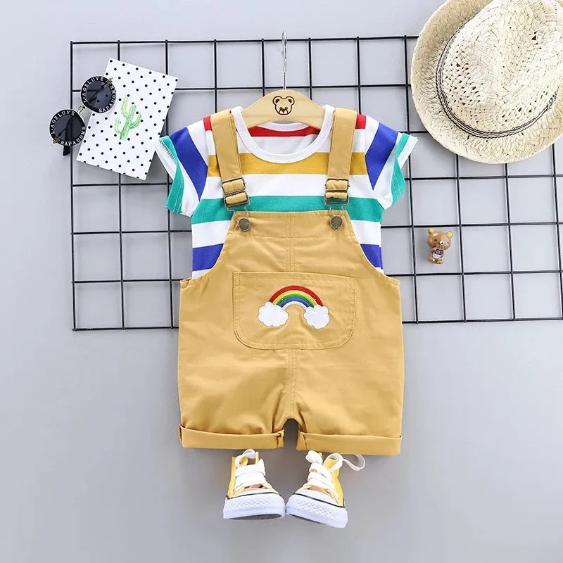 New Summer Baby Boys Clothes Suit Children Short Sleeved T-Shirt Overalls 2Pcs/Sets Kids Girls Clothing Infant Casual Costume