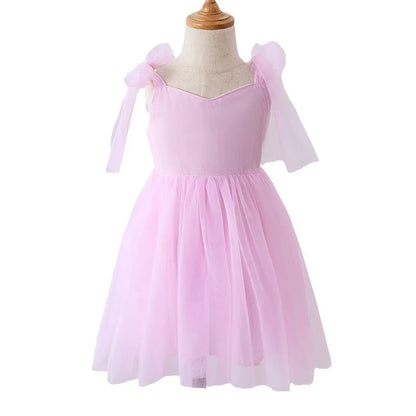 Flower Girl Dresses Pink Tulle Puffy With Bow Sleeveless Toddler Girls Baptism Wedding Birthday Party Dress Leisure Frocks