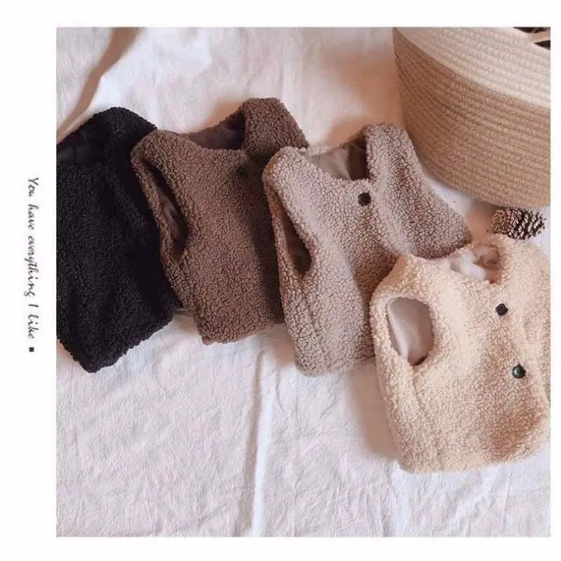 2025 New Winter Thickened Lamb Fur Vest Children's Warm Waistcoat Autumn 2-6 Years Girl's Thermal Coat New Boys Solid Clothes