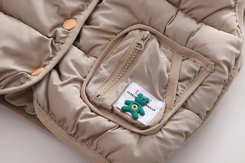 Winter New Baby Hooded Cotton Coat Long Sleeve Set for Boys and Girls' Vest with Velvet and Thickened Casual Three Piece Set