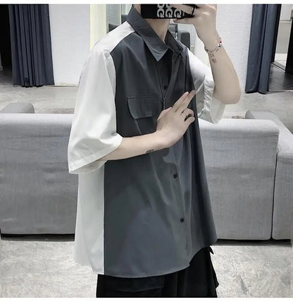 Summer Men Loose Short Sleeve Shirt Trendy High Street Stylish Top