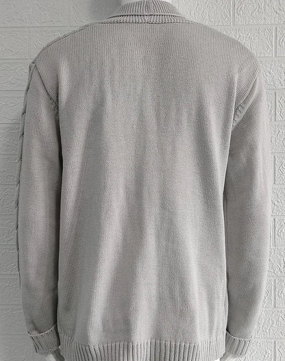 Autumn Winter Men's Warm Knitted Sweater Solid Single-breasted Twisted Texture Cardigan Lapel Slim Buttoned Thick Sweater Male