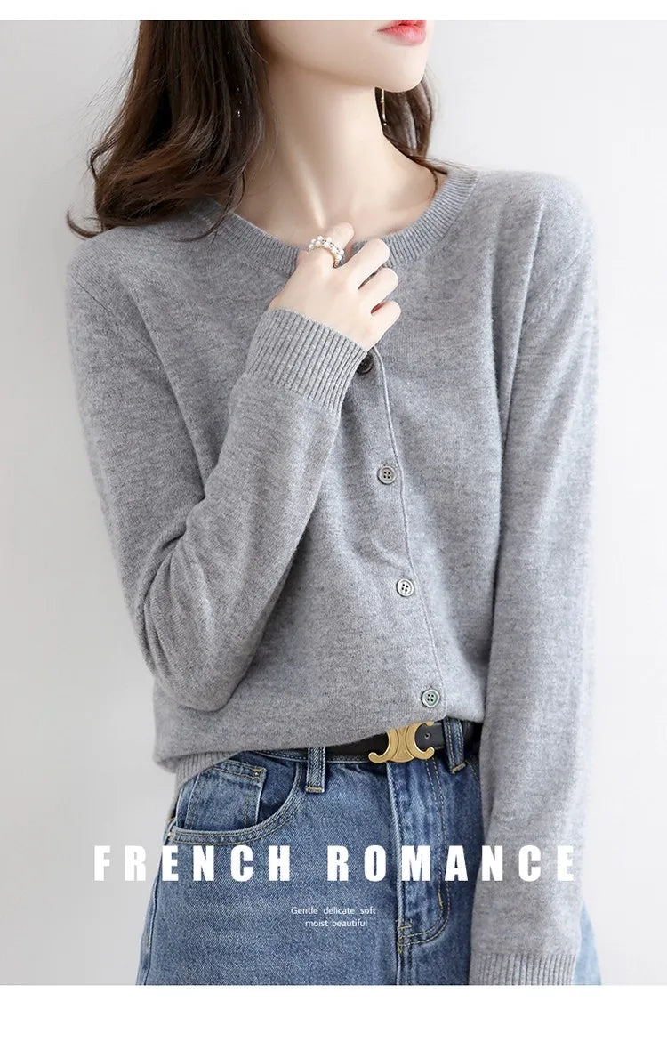 Women Autumn Winter Single-Breasted O-Collar Cardigan Vintage Long Sleeve Knitting Sweaters Casual Loose Versatile Streetwear