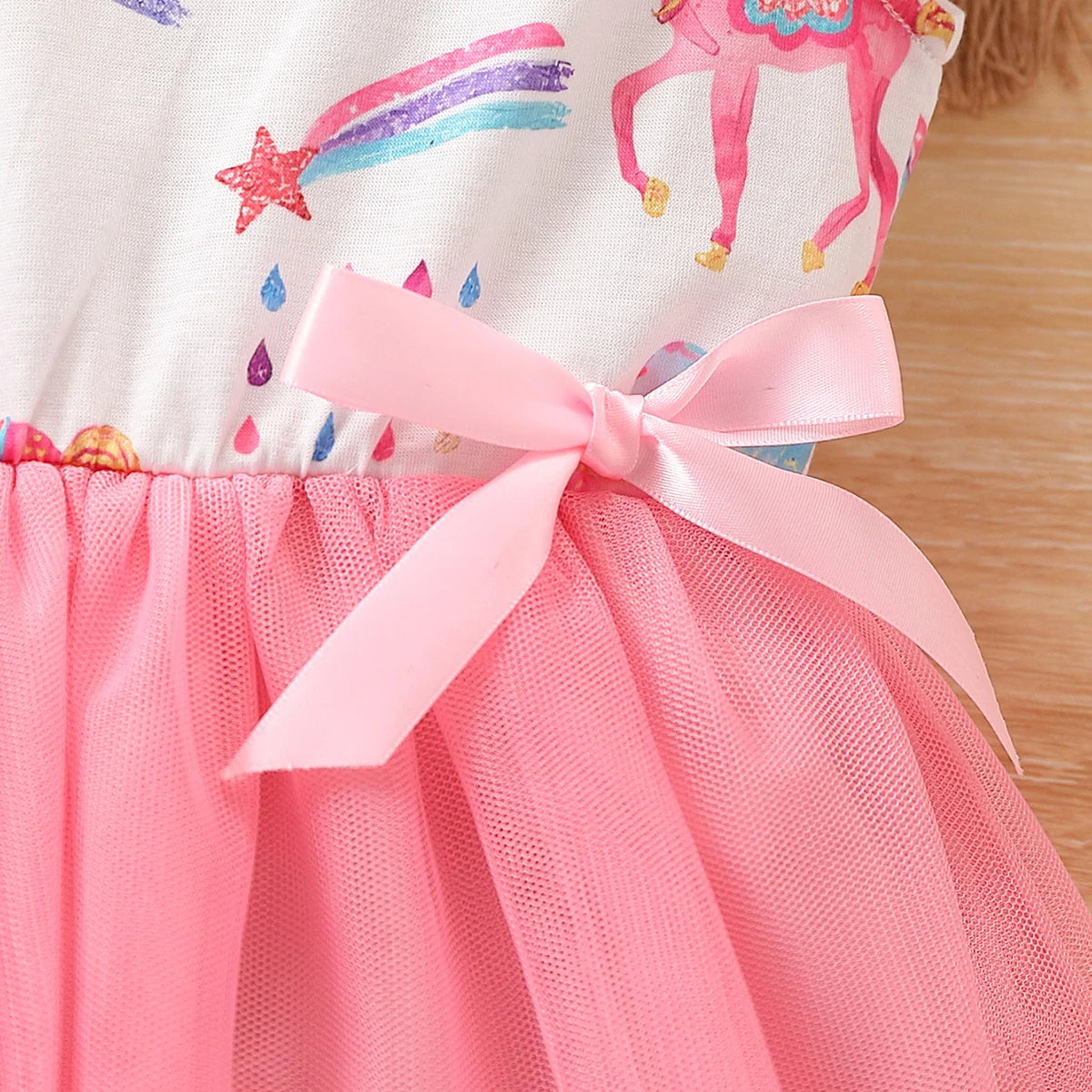 Summer Girls Dress For Kids 1-8 Years old Fashion Cute Cartoon Unicorn Ruffled Tulle Sleeve Princess Dresses For Holiday