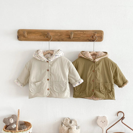 Kids Winter Jacket for Boy 1-6Y Girls Children's Coats Reversible Hooded Jacket Thickened Fleece Lined 2 Way Wear Warm Outerwear