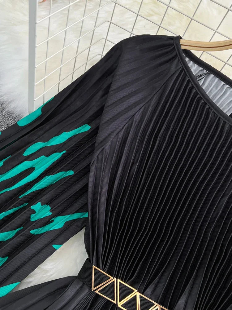 Women's Summer Dress Light Mature Style Retro Style Ruffled 5/4 Sleeves Round Neck Waist Shrinking Print A-line Dress D3971