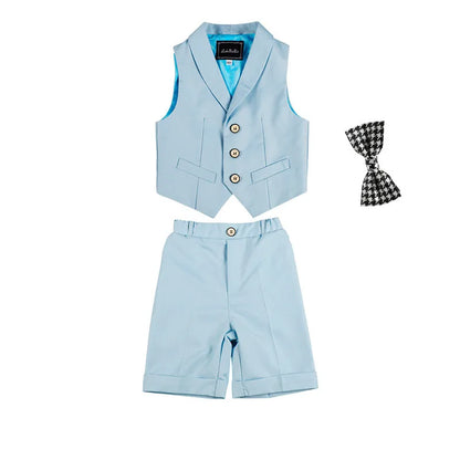 Boys Summer Vest Shirt Shorts Formal Dress Kids Candy Color Waistcoat Wedding Clothes Sets Child Uniforms Toddler Tuxedo Costume