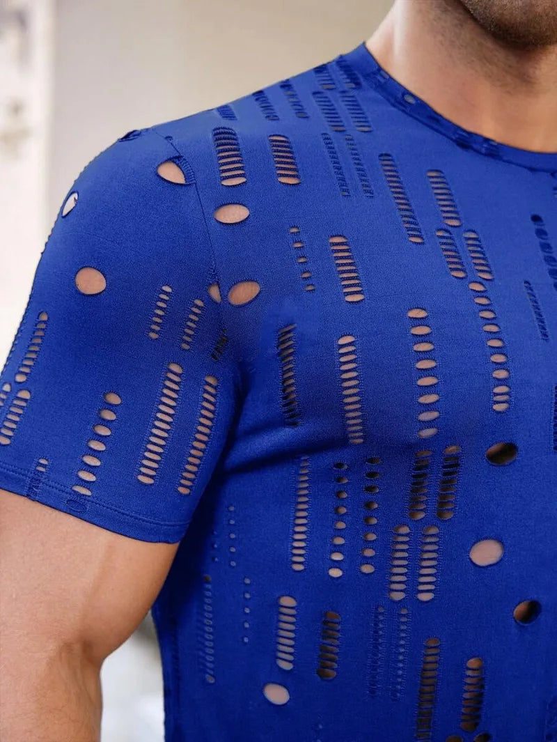 Summer Personality Fashion Breathable Men's Fitness Sportswear, Attractive Sexy Perspective Men Short-sleeved T-shirt Men Shirts