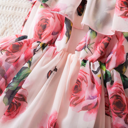 Summer Dress Girls' Clothing Fashion Halter Chiffon Floral Princess Dress Children Dresses Baby One-Piece Holiday Daily Dress