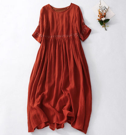 Summer New Dresses for Women LOOSE Embroidery Vintage Dress Streetwear Long Dresses Women Clothing Robe O-Neck White Dress