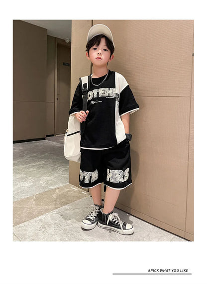 4 5 6 8 10 12 14 Years Summer Boys Clothing Sets New Fashion Letter Top + Shorts 2Pcs Kids Tracksuit Birthday Gifts Kids Clothes