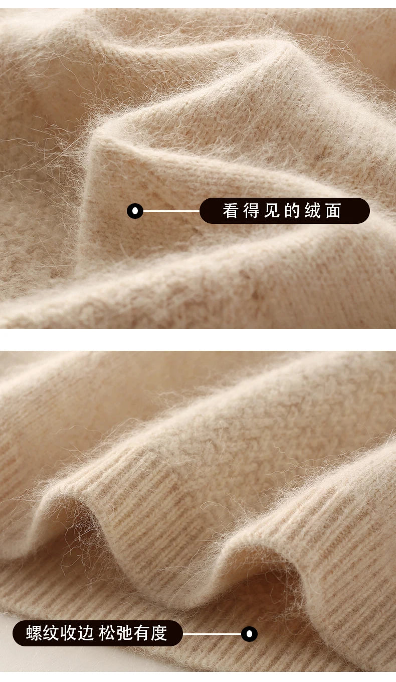 2024 Autumn and Winter Women's Dress 100% Mink Cashmere Sweater Turtleneck Knitted Long Sleeve Thick Warm Pullover Fashion Top