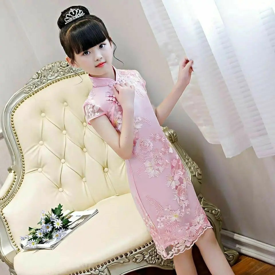 Girls Dress Summer Clothes Hanfu New Fashion Children's Vintage Net Yarn Dress Kids Girls Dresses for School Wedding of 12 Years