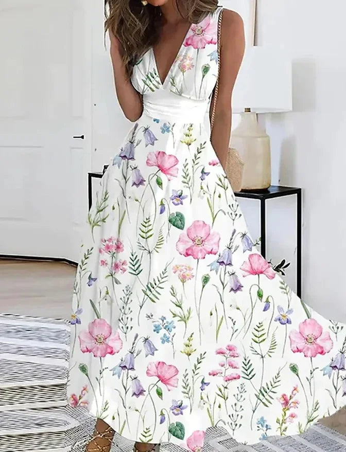 2025 Women's Summer Casual Dress Elegant Party Sleeveless Long Dress Robe Sexy Bohemian Print Dresses Vestidos Swing Sundress