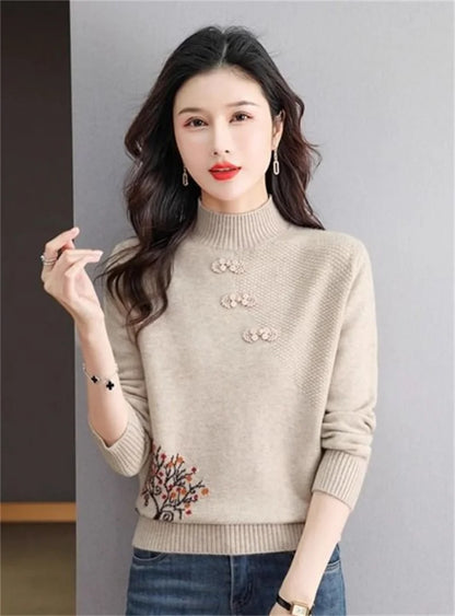 Autumn Winter Women Sweater Korean Fashion Warm Bottoming Shirts Half High Collar Basic Knitwear Solid Long Sleeve Pullovers