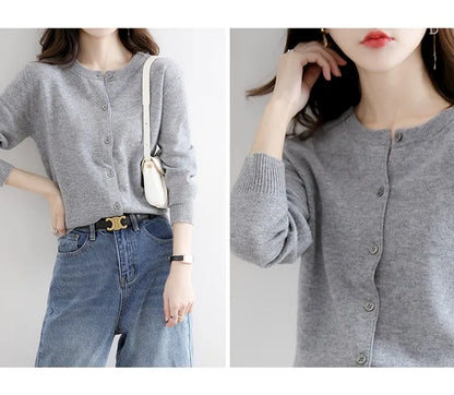 Women Autumn Winter Single-Breasted O-Collar Cardigan Vintage Long Sleeve Knitting Sweaters Casual Loose Versatile Streetwear
