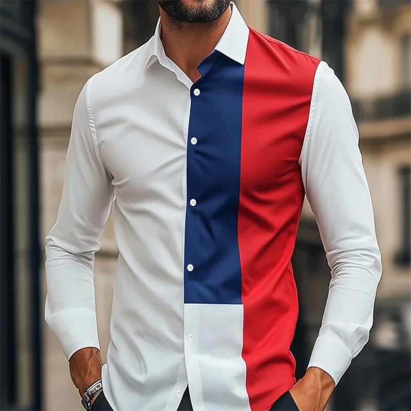 Summer Men's Shirt Abstract Art Color 3D Printing Hawaiian Men's Shirt Casual Long Sleeve Top Shirt Costume