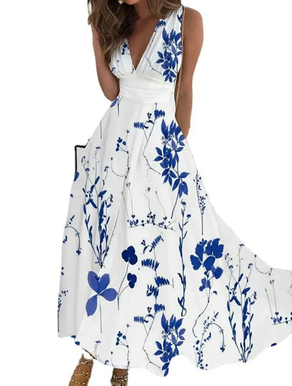2025 Women's Summer Casual Dress Elegant Party Sleeveless Long Dress Robe Sexy Bohemian Print Dresses Vestidos Swing Sundress
