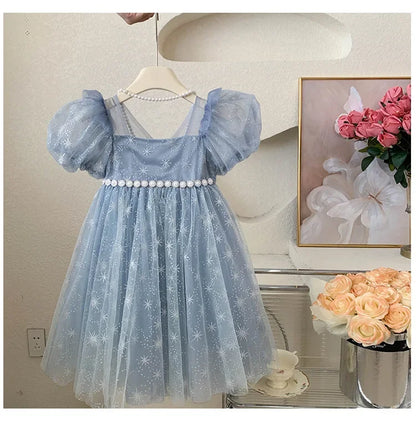 Girls Casual Dresses Summer Dress for Girls Children's Ethereal Puff-Sleeve Tulle Princess Dress Kids Clothes