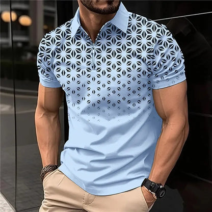 Summer T Shirts for Men 2024 Short Sleeve Men's Clothing Collar 3D Printing Plain Shirt Striped Polo Tees Fashion Pullover Tops