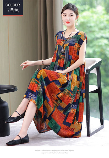 New Fashion Summer Dress For Women Sundress 2025 Casual short sleeve dress Print Female O-Neck Robe Oversize Bohemian dresses