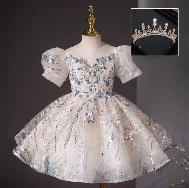 Girls Summer Party Dress Puffy PrincessFlower Pageant Host Formal Gown Girl Outfit Piano Recital Performance Birthday Wedding