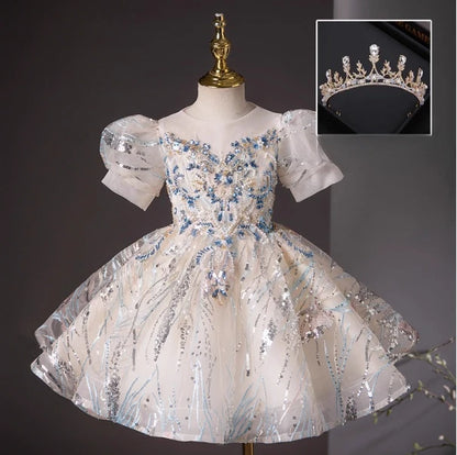 Girls Summer Party Dress Puffy PrincessFlower Pageant Host Formal Gown Girl Outfit Piano Recital Performance Birthday Wedding