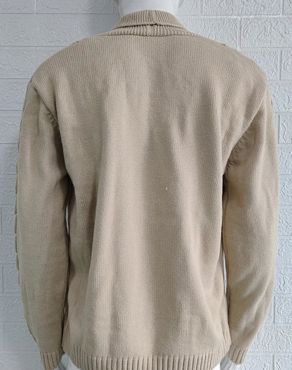 Autumn Winter Men's Warm Knitted Sweater Solid Single-breasted Twisted Texture Cardigan Lapel Slim Buttoned Thick Sweater Male