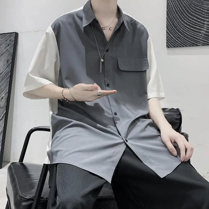 Summer Men Loose Short Sleeve Shirt Trendy High Street Stylish Top