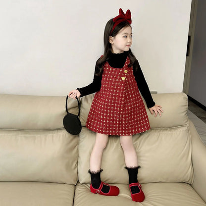 Girls Red Padded Vest Dress 2025 Winter Girls Christmas Princess New Year Dress Kids Princess Dress for Girls