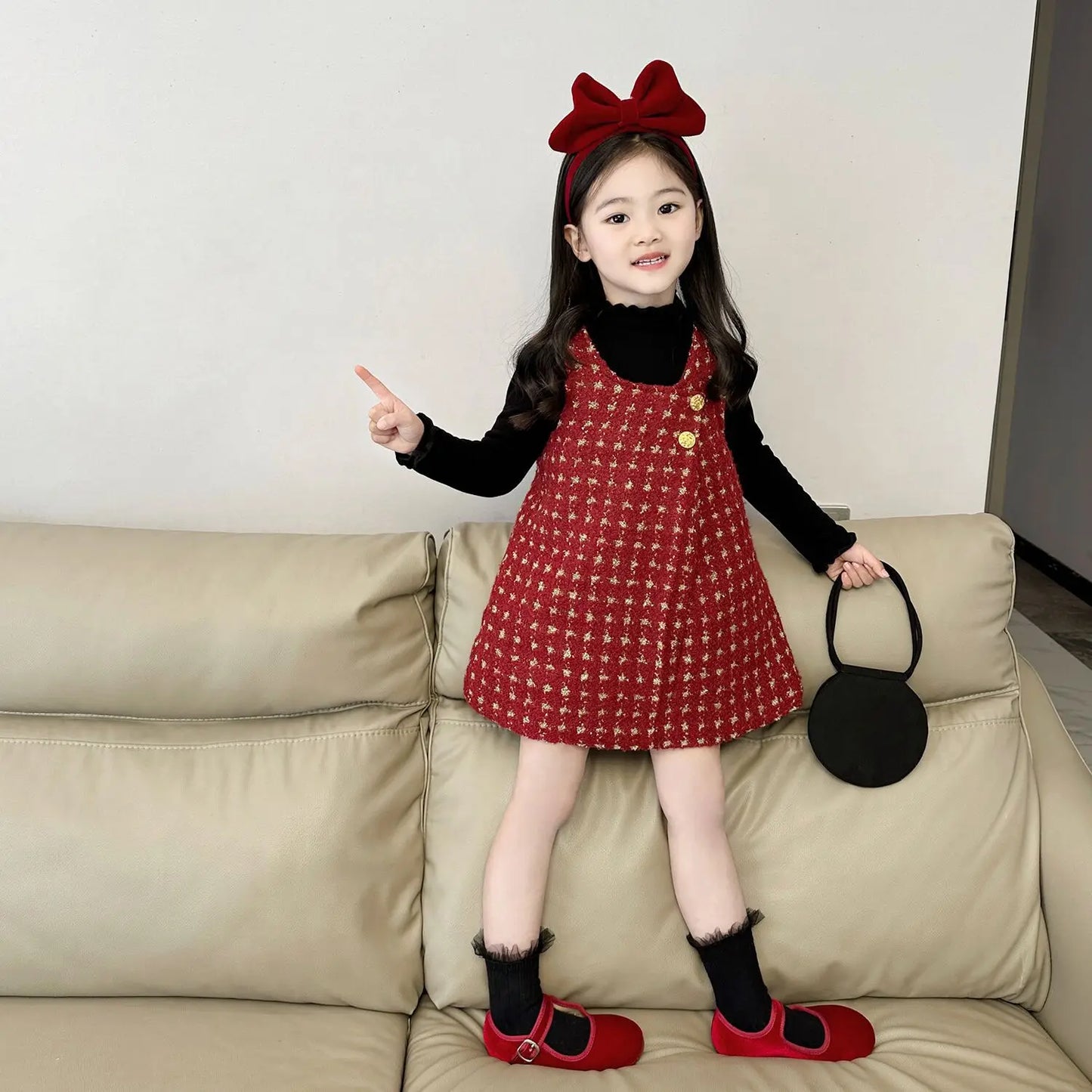 Girls Red Padded Vest Dress 2025 Winter Girls Christmas Princess New Year Dress Kids Princess Dress for Girls