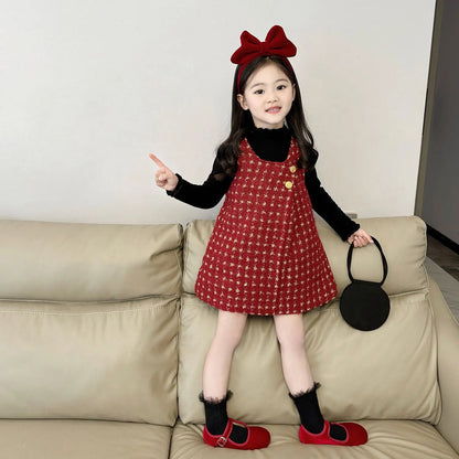 Girls Red Padded Vest Dress 2025 Winter Girls Christmas Princess New Year Dress Kids Princess Dress for Girls