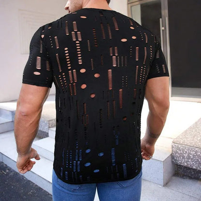 Summer Personality Fashion Breathable Men's Fitness Sportswear, Attractive Sexy Perspective Men Short-sleeved T-shirt Men Shirts