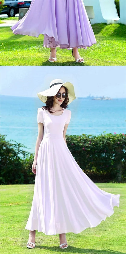 Summer Dress Women 2025 New Bohemian Beach Long Chiffon Dress Elegant Ladies Short Sleeve 5XL Sundress Women's Clothing Vestidos