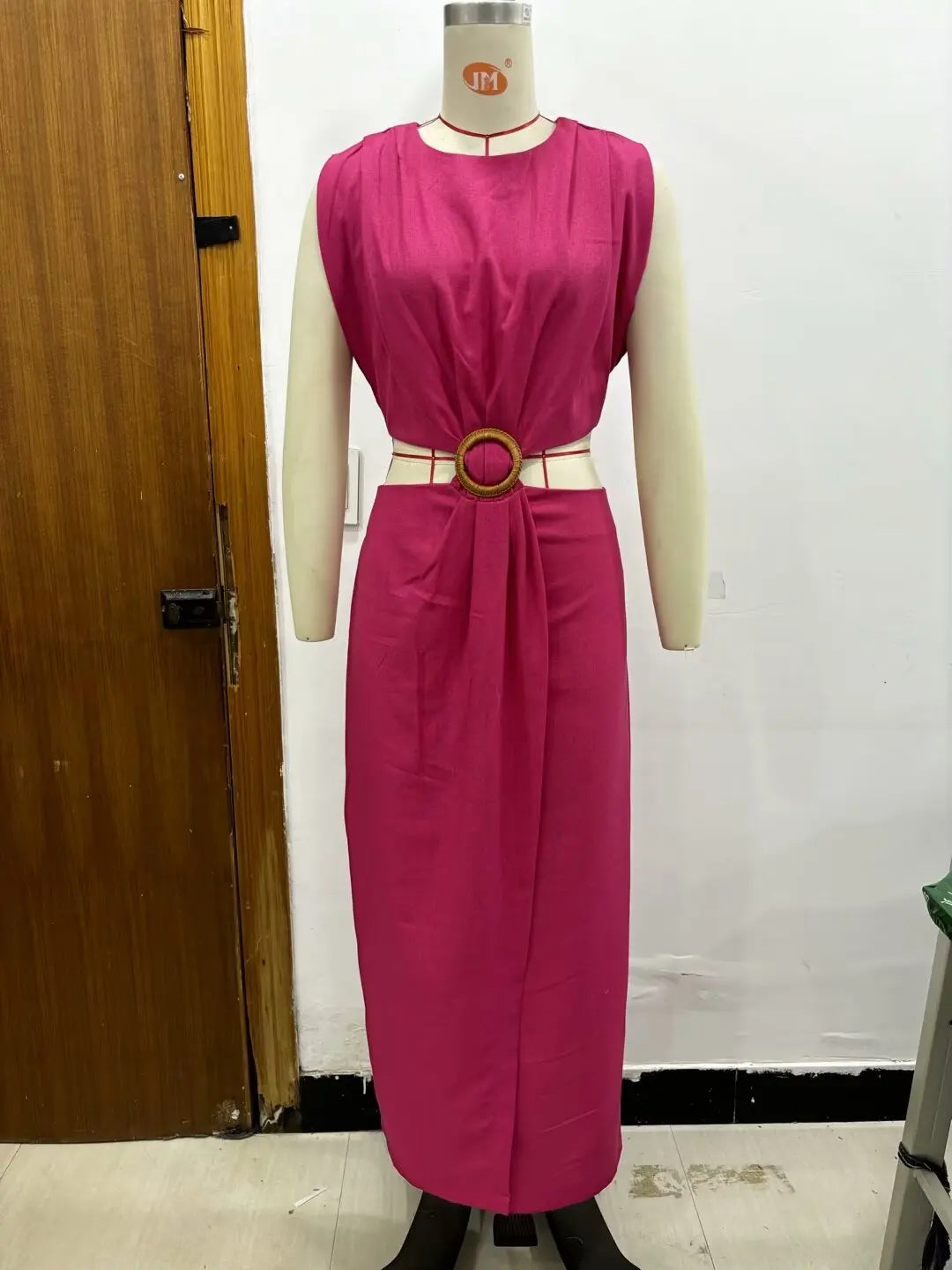 Summer Dress For Women 2024 Solid Waist Hollow Out O-Neck Sleeveless Slit Long Dresses Wild Casual Beach Woman Even Dress