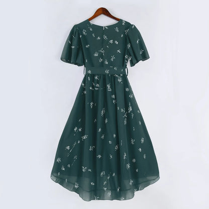 Women Summer Thin Dress Daily Casual Fashion Wrinkles V-Neck Waist Cinching A-Line Zipper Dress Lightweight Comfy Vacation Dress