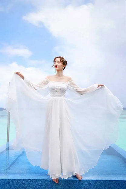 Dresses for Women Summer New Chiffon off-Shoulder Dress White Dress Vestido De Mujer