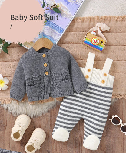 Winter Baby Clothes Set Autumn Casual Long Sleeve Knitted Infant Boys Girls Sweaters Cardigans+Rompers Outfits 2pcs Toddler Wear