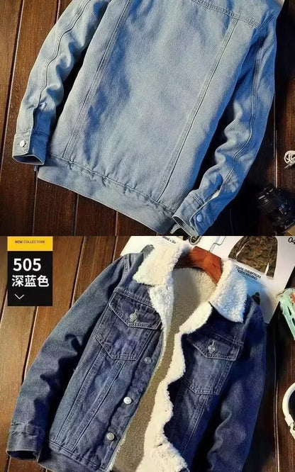 Men's Autumn Winter  Fashion Lamb Fleece Denim Jackets Trend Casual Comfort Thickened Warm High Quality Jeans Coats for Men